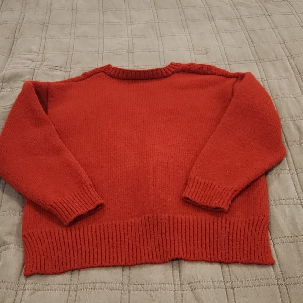 Chic Rusty Red Cable Knit Cardigan Swater By Egreis Size L! - Picture 5 of 8